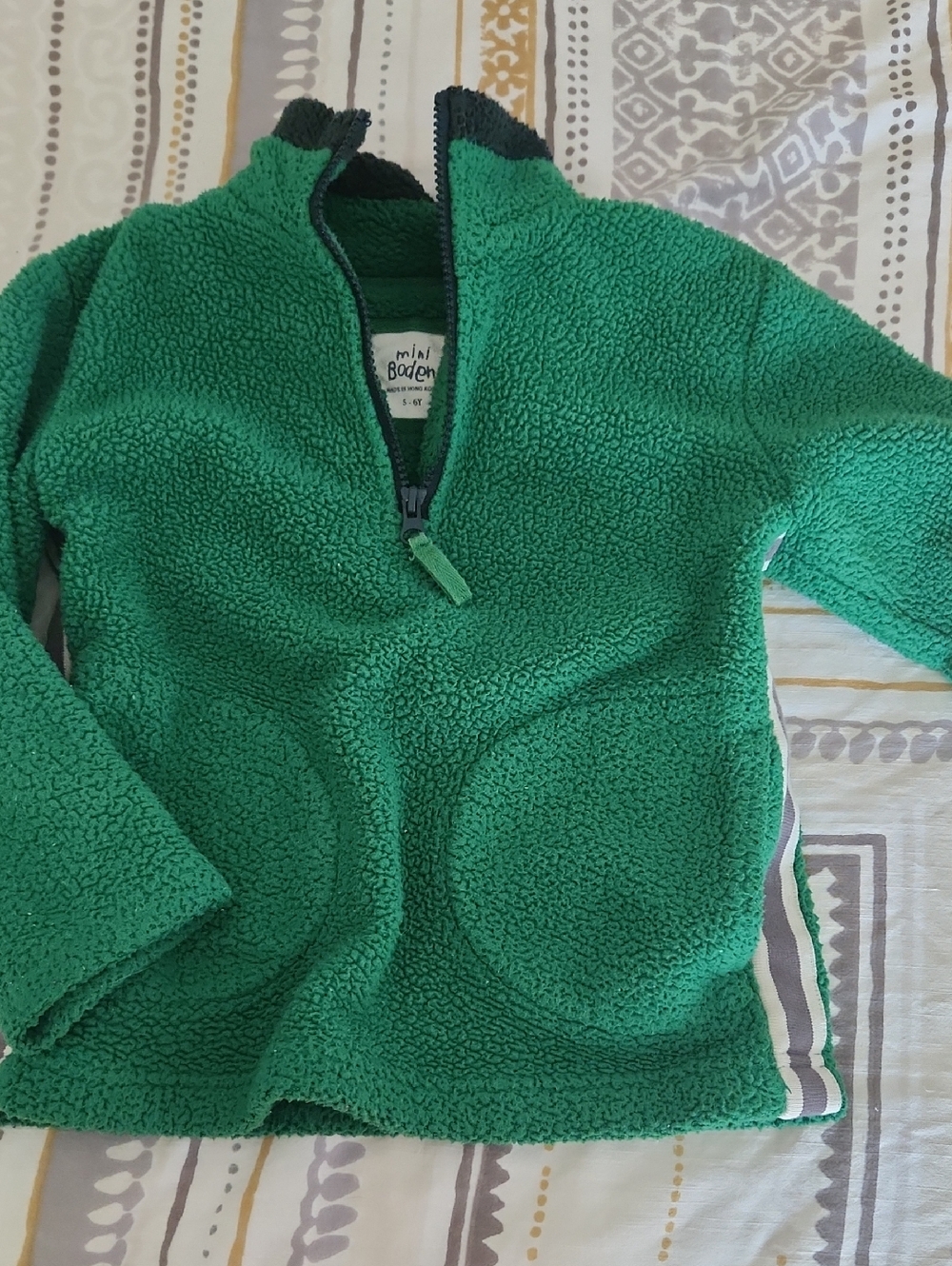 Mini Boden Bright Green Sherpa Quarter-Zip Pullover
